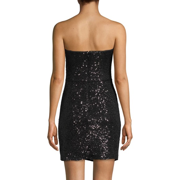 Parker Black Mini Dress 4 Small Sequin Strapless Aurelia Ruffle Cocktail Formal - Picture 4 of 15